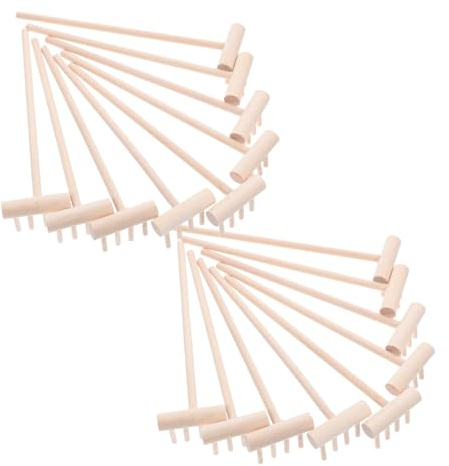 Gatuida 24pezzi Rastrello Per Erba in Legno Denti Attrezzi Da Giardino Per Sabbia Rastrelli in Miniatura Per Livellare La Sabbia Rastrello Per Da Giardino Per Vaschette Di