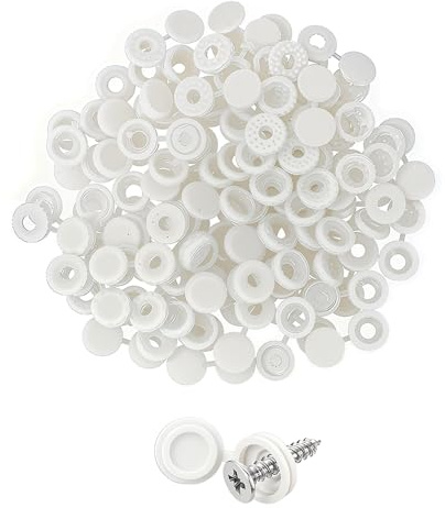 200pcs White Screw Caps, MEOAlBkey Plastic Screw Cover Caps for 6# 8# Screws Hinged Snap Covers Foldable Self-Tapping Invisible Screw Caps for Furniture Cabinet Door Wardrobe Cupboard Fixings