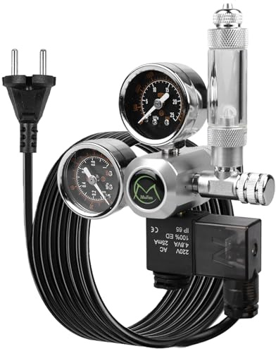 GAOUTO Akvarium CO2-tryckreducerare, W21.8-gränssnitt, dubbelmanometerdisplay med bubbelräknare och backtrycksventilsystem, tryckreducerare för planterat akvarium, extern CO2-regulator för akvarier