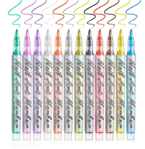 Set di 12 penne per , con punte sottili e durevoli per strumenti per unghie, per disegnare, dipingere, punteggiare e allineare, per manicure nei saloni di casa per decorare e disegnare