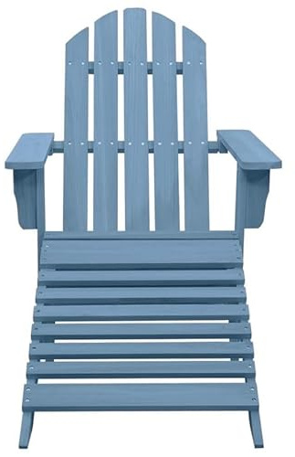 Eleganz Adirondack Chaise de jardin en bois de sapin massif avec repose-pieds – Bleu, durable et résistante aux intempéries pour terrasse, jardin ou balcon – Assise confortable pour la détente en