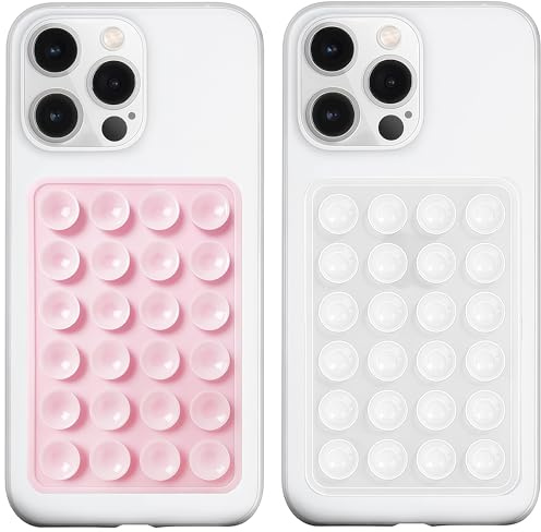 LvShuLiangPin Anteel Silicone Suction Phone Case Mount, Silicon Adhesive Phone Accessory for Smartphones, Hands-Free Mirror Shower Phone Holder for Selfies, Tiktok Videos (Light Pink&Translucent)
