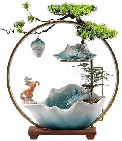 Tischbrunnen Zirkulierende Keramik-Wasserfontäne im chinesischen Stil, um Reichtum anzuziehen, Wohnzimmer, Büro, Desktop, Heimdekoration Tischbrunnen für den Innenbereich