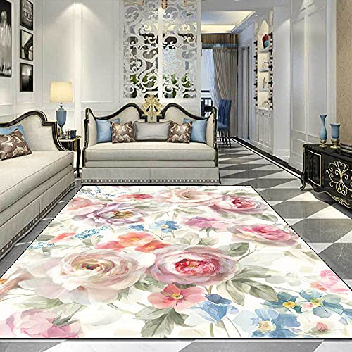 Chanxiang666 Designer Teppich Wohnzimmer Teppich 80x200cm Aquarellblumen, rosa und weiߠ Wohnzimmer/Schlafzimmer/Arbeitszimmer/Couchtisch 80x200cm