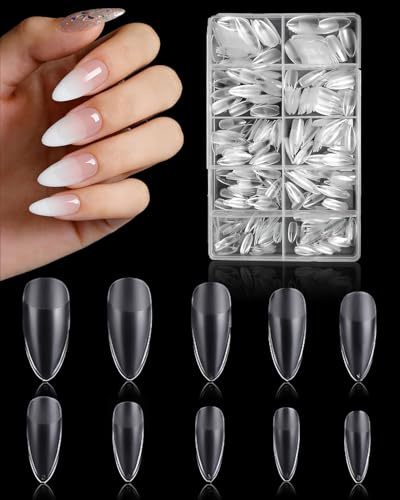 DAFNE 504 Pièces Capsule Américaine Ongle Amande, 10 Tailles Capsule Americaine Pointes Préformées en Gel Demi-Mat pour Ongles Acryliques, Faux Ongles Autocollants pour Extension et Art DIY