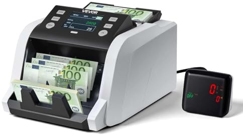 VEVOR Compteuse de Billets, 1200 pcs/min, Machine à Compter les Billets, Comptage de Valeur, Détection de Contrefaçons par UV/MG/IR/DD/DBL/HLF/CHN, Écran TFT, Multi-Devises pour Dollars et Euros