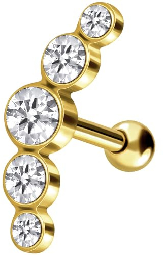 PIERCINGLINE Chirurgenstahl Ohrpiercing - langlebig & hautfreundlich - stylischer Ohrschmuck - Helix Stecker - 5 Kristalle