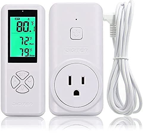 DIGITEN WTC200 Wireless Temperature Controller Thermostat Outlet Remote Control Thermometer with 2m/6ft NTC Temp Sensor Probe Heating Cooling Mode for Fan Heater Greenhouse Homebrewing Reptile