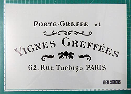 Französisch Vintage Wein Schild Schablone - Wiederverwendbare Schablone Hergestellt aus Waschbar Plastik - Farbe Design bis zu Wände, Stoff, Möbel