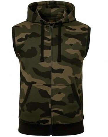 ROCK-IT Apparel Hoodie men Sleeveless zipped hoody Fitness Hoodie Men Sweater Training Vest Sweatshirt Tank Top S-4XL color Camo green XL