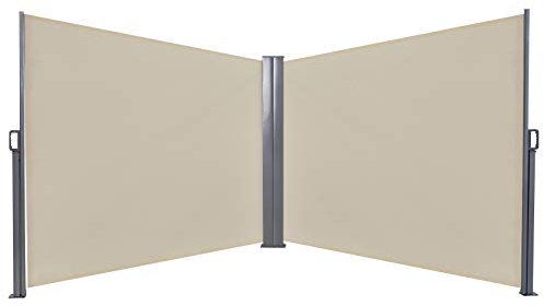 Outsunny 6 x 1.6 M Double Canopy Pull-Out Side Awning Sun Rain Outdoor Protection w/Steel Frame Retractable Garden Privacy Home Commercial Beige