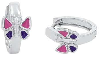 Amor Creolen 925 Sterling Silber Mädchen Kinder Ohrschmuck, 1,2 cm, Silber, Schmetterling, Kommt in Schmuck Geschenk Box, 9209729