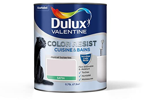 Dulux Valentine Color Resist - Peinture Intérieure Pièces Humides - Pour Murs, Plafonds, Boiseries - Lessivable et Résistante - Couleur : Rose Nude Satin - 0,75 L - 5261802
