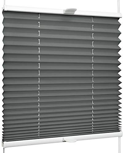 SchattenFreude Klemmfix-Plissee für Fenster | Mit Klemm-Haltern | Ohne Bohren | Anthrazit, Breite: 90cm x Höhe: 130cm