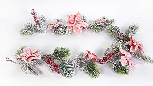 Seidenblumen Roß Weihnachtsstern- Tannengirlande 160cm rot DP künstliche Girlande Tanne Weihnachtssterngirlande