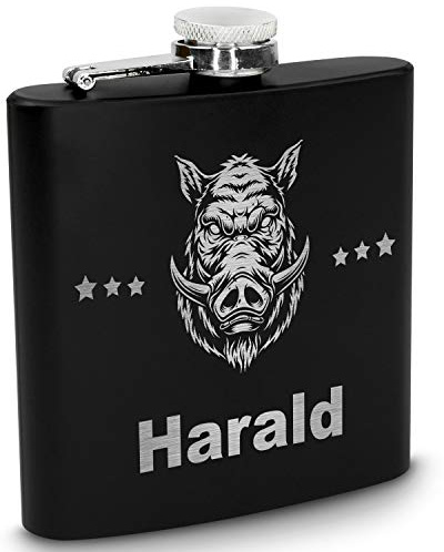 polar-effekt Flachmann aus Edelstahl mit Wunschgravur - 170ml - schwarz - Deutsche Herstellung - Motiv Genießer - praktisch und hochwertig - Motiv: Wildschwein
