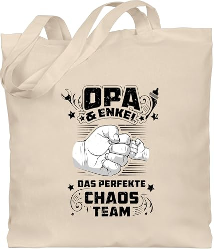 Baumwolltasche - Geschenke - Opa & Enkel - Das perfekte Chaos Team - Vintage schwarz - Unisize - Naturweiß - geschenk batertag und stoffbeutel für fater tag jutebeutel opas vateetag stofftasche