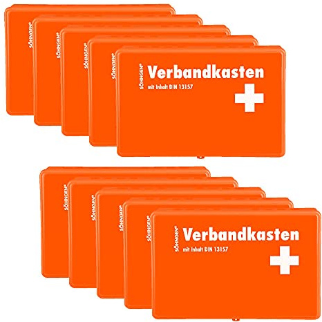 SÖHNGEN BIGPACK 10 x Verbandkasten Kiel, orange, DIN 13157 aus Kunststoff, Art.-Nr. 3003045 | Verbandskasten | Notfallkoffer | Erste Hilfe Kasten