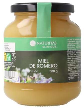 Miel de romero cruda | 500 g | Naturitas Essentials | Sin pasteurizar | 100% origen España monofloral | Endulzantes y Mieles