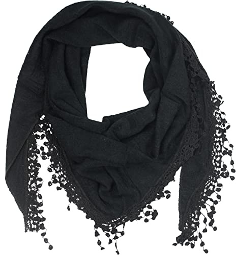 fashionchimp Damenschal mit Zier-Quasten und Muster-Mix Stickerei, Fransen-Schal, Dreieck-Tuch