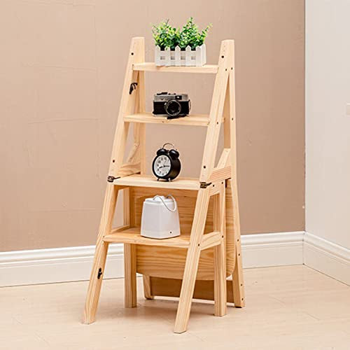 LHYZF Holzleitern Folding 4 Schritte Hocker, Innen Multifunktionale Blumenständer Trittschemel Küche Badezimmer Innen Außen Flower Stand Pflanze Stand - 150kg
