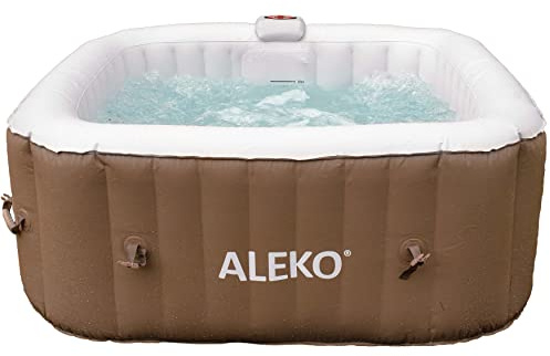ALEKO Aufblasbarer Whirlpool Spa | Persönliche Hochleistungs-Jetted Bubble | mit passgenauer Abdeckung und 3 Filtern | 4 Personen quadratisch | Braun | HTISQ4BR