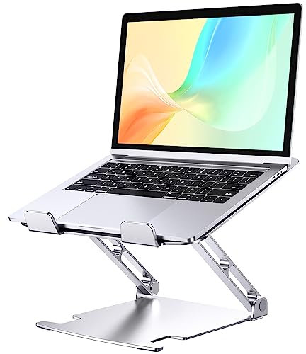 Glangeh Support Ordinateur Portable Aluminium, Refroidissement Support PC Portable Ventilé avec Double Axe Rotation Réglables Pliable Ergonomique, Support de Livres, Compatible avec MacBook (10-16)
