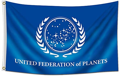 ENMOON Flagge der Vereinigten Föderation der Planeten, 90 x 150 cm, doppelseitig, schwarze Männerhöhle, Garage mit Messingösen