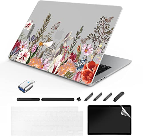TeDaWen Kompatibles MacBook Air 13,6 Zoll Hülle 2022-2026 Release Modell: M4 A3240/A3449 M3 A3113 M2 A2681 Chip, Bedrucktes Muster Hartschale Laptop Hülle für MacBook Air 13,6 Zoll，Pflanzen Blumen A1