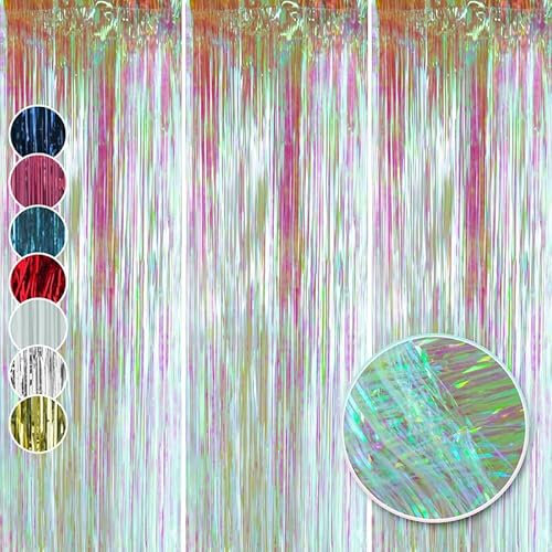 3 x lamette olografiche per decorazioni natalizie, tende bianche iridescenti per decorazioni domestiche, matrimoni, feste di compleanno, dimensioni: 50 cm