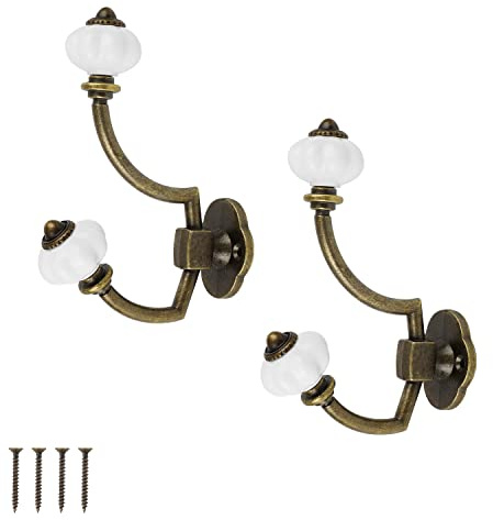 WJUAN 2 Stück Retro Kleiderhaken, 14 x 9,5 cm Vintage Haken, Garderobenhaken mit 4 Schrauben, Material Zinklegierung und Keramik, Bronzefarbe Rustikale Wandhaken