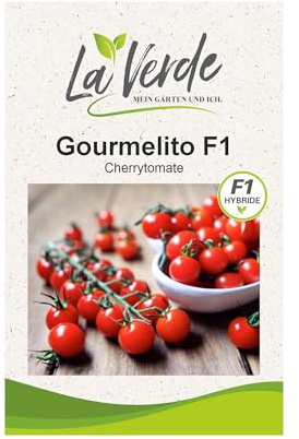 La Verde MEIN GARTEN UND ICH. Gourmelito F1 Tomatensamen für ca. 8 Pflanzen, aromatische Cherrytomate, kleine rote Früchte, Saatgut ohne Gentechnik