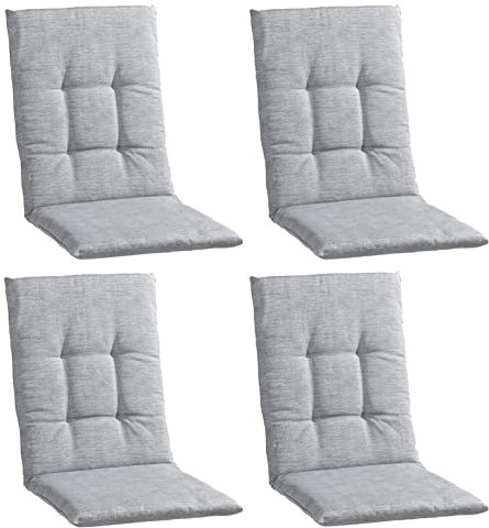 Home4You Gartenstuhlauflagen Mittellehner 4er Set - 108 x 48 cm - Hellgrau - Baumwolle - Polyester - Sesselauflage Sitzpolster Stuhlauflage