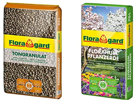 Floragard Blähton Tongranulat zur Drainage 25 L & Florahum Pflanzerde 70 L • Universalerde • für Blumenbeete, Stauden, Sträucher, Gehölze und andere Gartenpflanzen