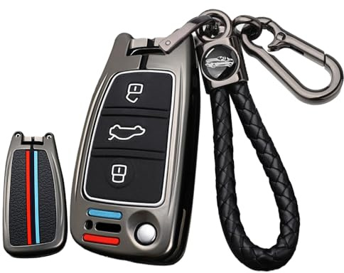 ontto Klapp Autoschlüssel Hülle Passt für Audi A1 A3 A4 A5 A6 A7 Q3 Q5 S6 B6 B7 B8 C6 8P 8V 8L TT RS Schlüsselhülle Schutzhülle Metall Schlüsselanhänger Schlüssel Etui Cover Auto-Zubehör-A Schwarz