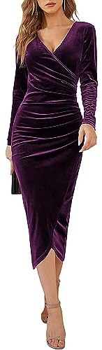 CheChury Damen Winterkleid Elegant Retro Kleider Winter Samtkleid Damen Cocktailkleid V-Ausschnitt Kleid Langarm Festliche Kleider für Hochzeit Vintage Kleid Abendkleider Silvester Kleid