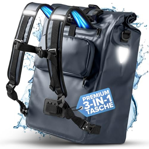 Büchel 3in1 Fahrradtasche für Gepäckträger, nutzbar als Rucksack, Umhängetasche oder Gepäckträgertasche | Fahrrad Tasche Wasserdicht & Reflektierend | mit 22L Kapazität und Anti-Rutsch Boden