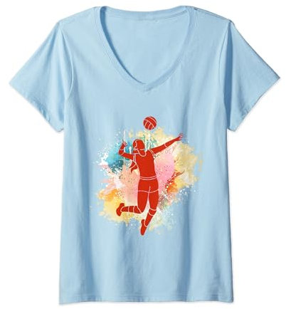 Beachvolleyball Volleyballspiel Sport Damen Team Volleyball T-Shirt mit V-Ausschnitt
