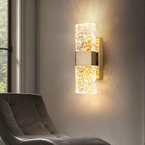 zhxinashu LED-Wandleuchte, Gold Wasserwellen-Wandlampe, 3-stufig dimmbar