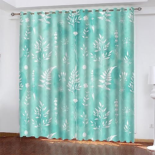 Vorhang Blickdicht Ösen Thermo Verdunkelungs Polyester Gardinen 2 Stück 3D Weiße Abstrakte Pflanzenblätter Für Schlafzimmer Wohnzimmer Kinder Oder Babyzimmer - Bedruckte Verdunkelungsvorhänge-8P4V5N2E