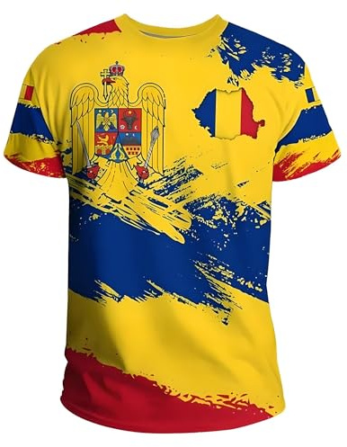 YuanDiann Maglietta sportiva della Coppa di Calcio Europea 2024 Casual Romania Stampa Bandiera Nazionale Uomo Donna Manica Corta Girocollo Asciugatura Rapida Traspirante Fan Shirt
