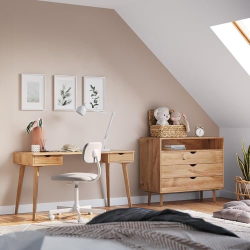 Lomadox Jugendzimmer Kinderzimmer Möbel Set 2-teilig Schreibtisch und Kommode Eiche massiv