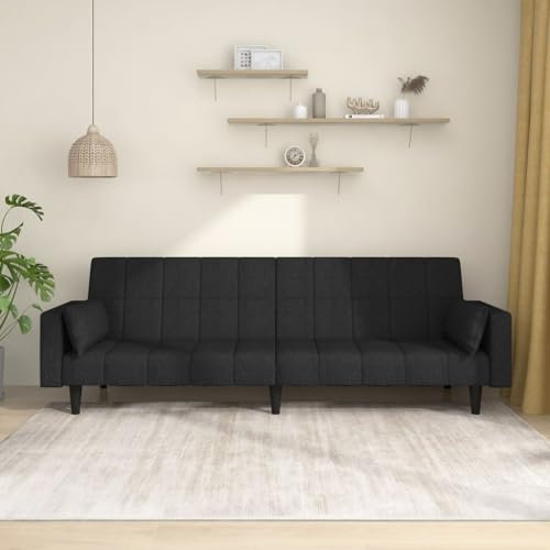 ZEYUAN Schlafsofa 2-Sitzer mit 2 Kissen Schwarz Stoff, Loungesofa, Sofas & Couches, Relaxsofa, Couch für Wohnzimmer - 375835