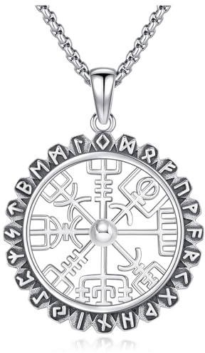 Eusense Wikinger Schmuck Viking Halskette Geschenke 925 Silber Amulett Nordische Mythologie Anhänger Geschenk für Herren Damen Männer Muttertag Vatertag