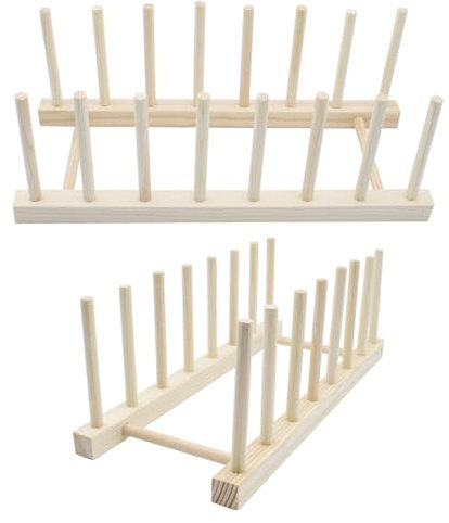TETEWEVER 2 Stück Abtropfgestell Holz Tellerständer 7 Slots Tellerhalter Dish Drying Rack Geschirrabtropfgestell für Schneidebretter, Teller, Schüssel, Tassen, Buch