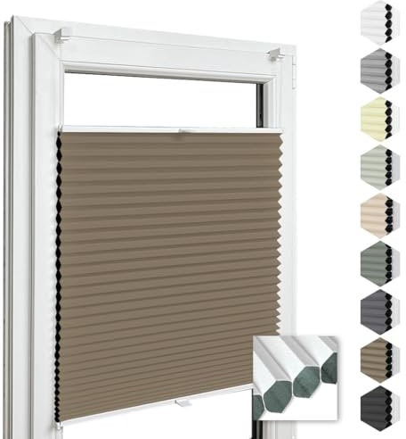 Home-Vision® Premium Doppelplissee Wabenplissee ohne Bohren mit Klemmfix (Weiß-Dunkelbraun, B60cm x H120cm) Modern Klemmfix Blickdicht Plissee Sonnenschutz Hitzeschutz Jalousie für Fenster Thermo