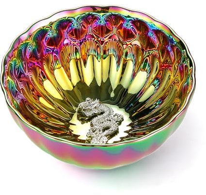 HOHCNA Tenmokus Tea Cup with Dragon, 5 oz Chinese Style Colorful Glazed Ceramic Jianzhan Teacup, Unique Small Cha Wan Bowl for Art Decor, Collection and Gifts