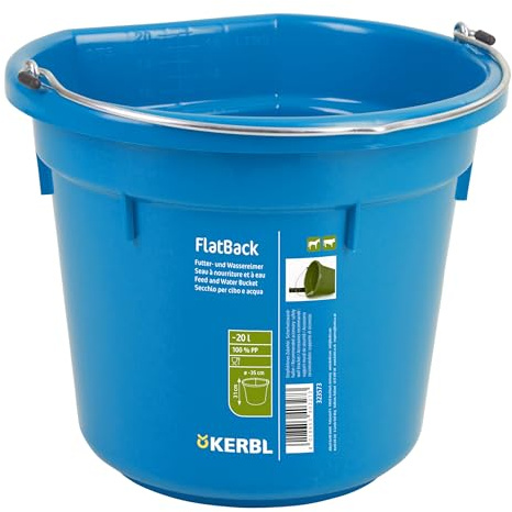 Kerbl FlatBack, foder- och vattenhink, kungsblå, 20 l, plast, 1 ätplats, extremt robust, med fyllningsskala