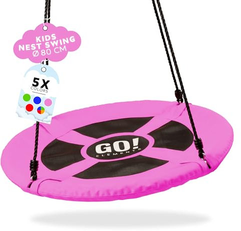GO!elements Nestschaukel Outdoor | Kinderschaukel oder Gartenschaukel | Höhenverstellbare Schaukel für Kinder & Erwachsene (Familienschaukel) bis 150 KG belastbar | Größe: ø 80cm, Farbe: Pink