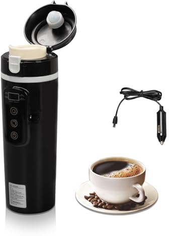 Bouilloire Electrique de Voyage, 500ml Bouilloire de Voiture, 12V /24V Bouilloire de Chauffage pour Allume-cigarette, Bouilloire de Thé Portable pour Voiture, Voyage, Café, Eau Chaude